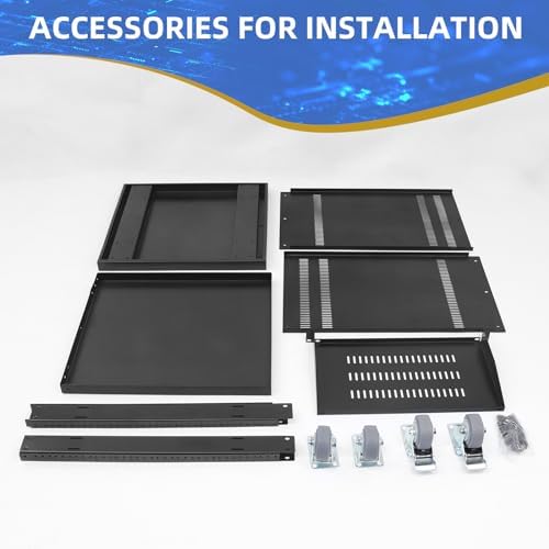 12U Rack with Caster Wheels, Heavy-Duty AV Rack with Adjustable Steel Shelf, Open Frame Server Rack for IT, AV, Data & Computer Equipment, 500lb Capacity, 19.7" W x 17.7" D x 26.8" H - Image 5