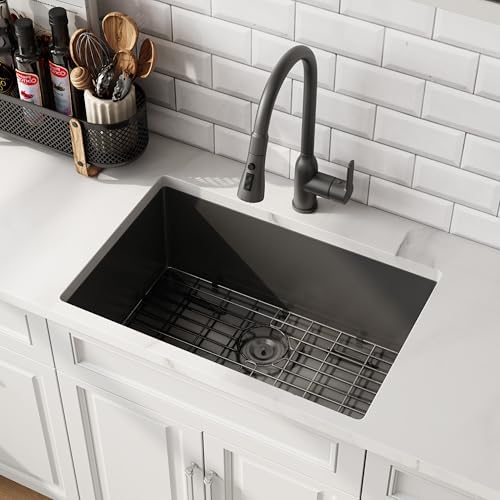 27 Inch Black Undermount Single Bowl Handmade Kitchen Sink by Quikore