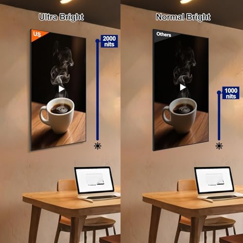 55inch 4K Digital Signage Display, 2000nits High Brightness, LCD Monitor Slim Fit Frameless Advertising Display, Wall Mount Digital Display, CMS Remote Publishing, 7/24 Timer Switch, Built-in Speaker - Image 2