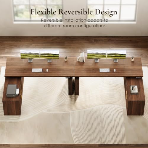 OffiGo Fluted 63 Inch L Shaped Electric Standing Desk with Storage, Walnut - Image 6
