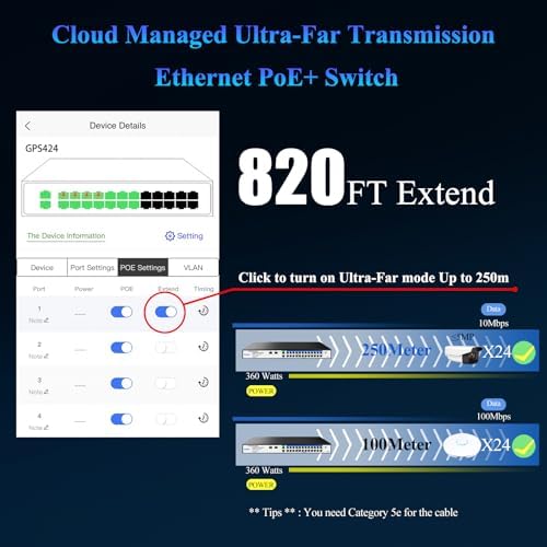 Goalake 28-Port Gigabit Managed PoE Switch (24 PoE+ Ports + 2 Uplink + 2 SFP) – with 250m Extend, VLAN and QoS for Network Segmentation, Plug-and-Play, Industrial Fan, Desktop/Wall Mount - Image 5