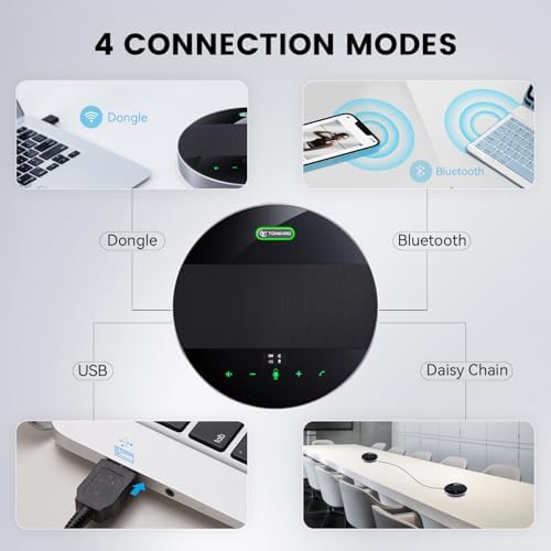 TONGVEO 2-in-1 Conference Speaker and Microphone, Daisy Chain Wireless Bluetooth Speakerphone with 360° omnidirectional mics USB/Dongle/Bluetooth Connection 18H Talk Time for 15-30 People Meeting - Image 3