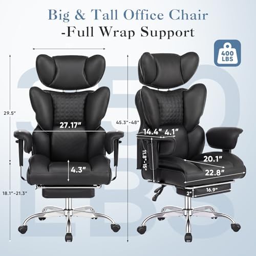 DUMOS Big and Tall Home Office Desk Chair, Executive Chair with Footrest - Image 3