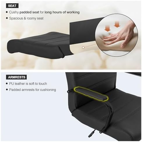 Office Desk Chair,Modern Leather Conference Room Chairs,High Back Home ofiice Chair,Adjustable Height Swivel Executive Computer Chair with Armrest and Padded Seat,Pure Black - Image 6
