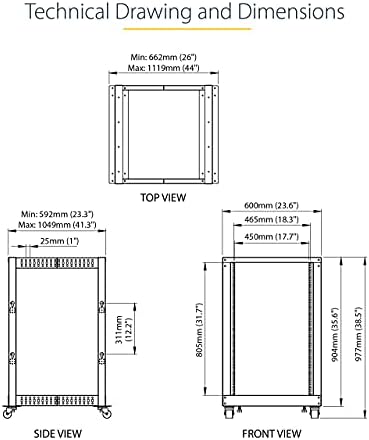 StarTech 18U 4-Post Server Rack, 19in Open Frame Rack with 40in (101cm) Mounting Depth and 1200lb (544kg) Weight Capacity, Mobile or Floor Mount IT Rack - Image 6