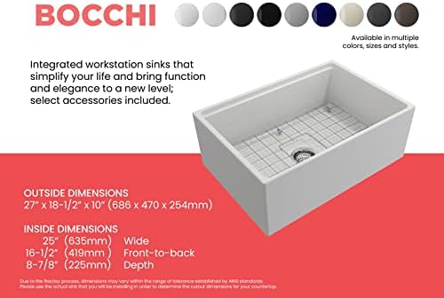 BOCCHI Contempo Workstation Apron Front Step Rim Fireclay 27 in. Single Bowl Kitchen Sink with Accessories in Matte White - Image 3