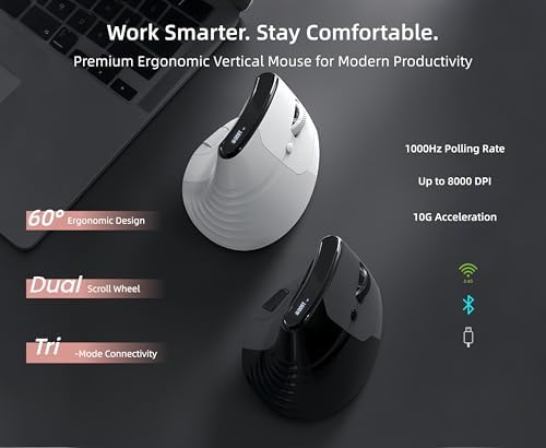 Ergonomic Vertical Mouse, Dual Scroll, Tri-Mode, OLED Display - Image 2