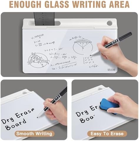SELEAD Desktop Glass Whiteboard with Storage, 5 Markers and 1 Eraser, White - Image 3