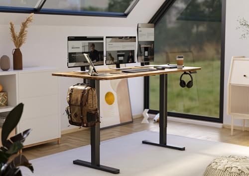 Claiks Electric Height Adjustable Standing Desk, 63x24 Inch, Rustic Brown - Image 2