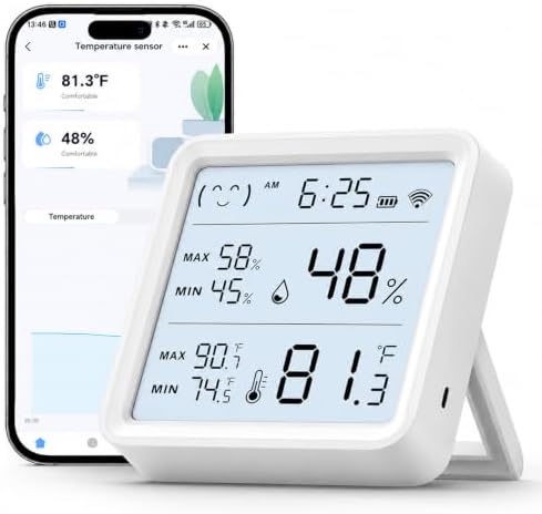eMylo WiFi Thermometer Hygrometer with App Alerts, 3.5” Backlit Display by eMylo