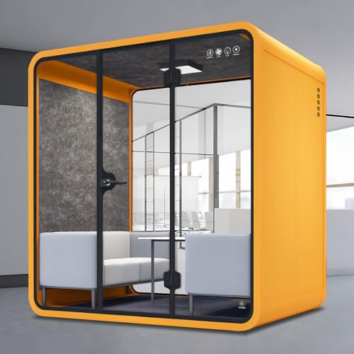 Modern Office Pod Booth 63IN (Honeycomb Aluminum Panel)(Reduce The Sound by 30-40 Decibels) Curved Corner Design,Central Lighting,for Negotiation Room by X-Comfot