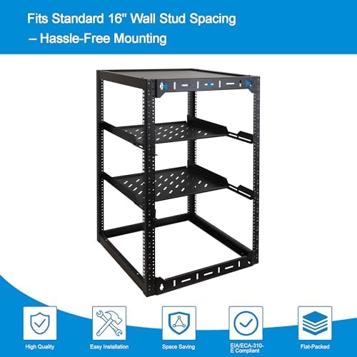 RackPath 20U Open Frame Network Rack with 2X 14in Vented 1U Shelves Rear Support, Wall Mount/Floor Standing Network Cabinet, Heavy Duty 150 lbs Capacity for IT & AV Gear, Audio and Video Device - Image 5