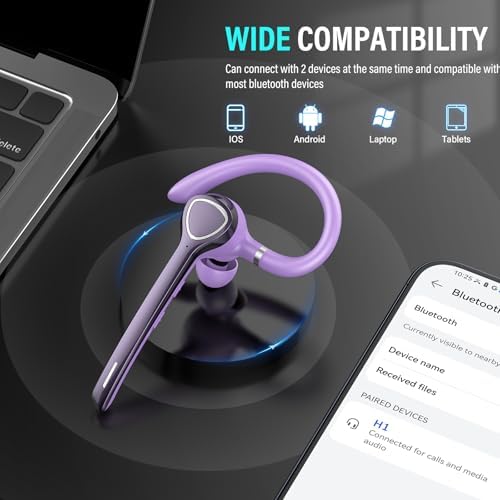 Bluetooth Headset, Single-Ear ENC Mic, Mute Button, 90H Hands-Free Earpiece - Image 2