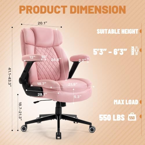 550lbs Executive Office Chair for Heavy People with 5D Flip Armrests, Pink - Image 2