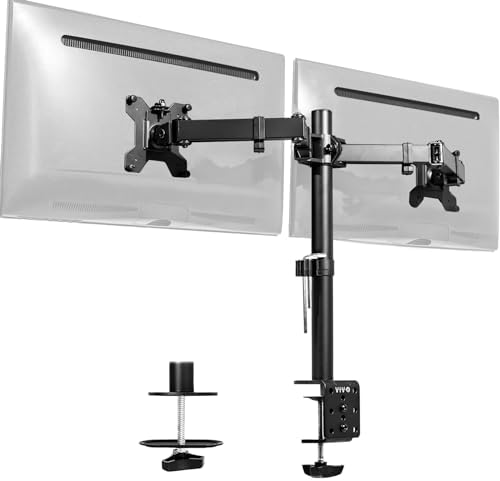 VIVO Dual Monitor Desk Mount, Holds 2 Computer Screens up to 30 inches and 22lbs Each, Heavy Duty Fully Adjustable Steel Stand with C-Clamp and Grommet, Black, STAND-V002 by VIVO