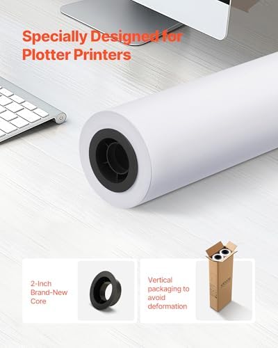 VEVOR Wide Format Paper, 24 in x 150 ft Plotter Roll, 2 Rolls CAD Bond Rolls with 2 in Core, 20 LB Bond Paper Rolls, Ideal for CAD Drawings, Engineering Plans, GIS Maps, and Architectural Designs - Image 2