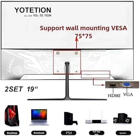 19-inch Full HD 75Hz Small Thin Monitor 2PACKS for laptops, Computers and desktops, HD+ 1440 x 900p, Anti-Glare, LED Display, VGA/HDMI Connection - Image 4