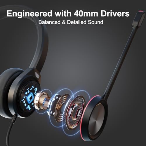 USB Headset with Microphone for PC, 3.5mm & USB A/Type C Wired Computer Headset, Corded PC Headphone with Noise Cancelling Mic, Office Headphones for Business Call Center Teams Laptop - Image 3