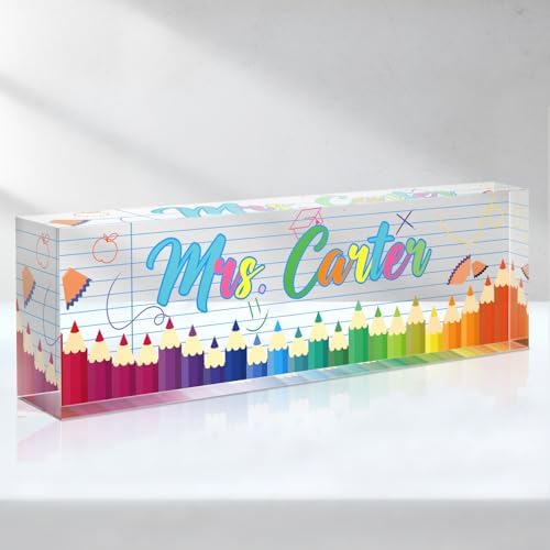 Teacher Office Name Plate for Desk Custom, Desk Name Plate Personalized, Teachers Office Desk Decor, Clear Acrylic Glass Block, Personalized Office Gifts for Teachers, Teacher Appreciation Gifts by SalaGraphics