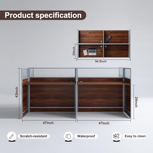 4-Person Office Cubicle Workstation Desk with Mute Privacy Panels & Cable Management, Computer Cubicles Desk for Home & Commercial Office Use, Walnut Finish - Image 3