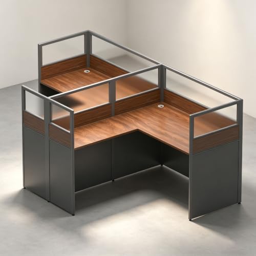 Office CubicleDesk with Mute Privacy Panels (A2 Person-F, Dark Walnut) by Nykto