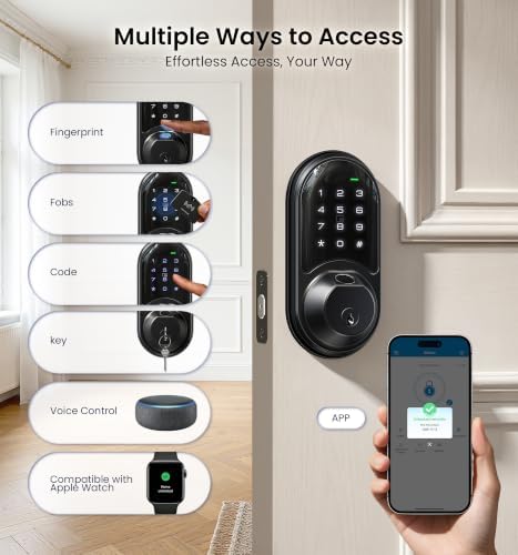 Veise RZ07 Fingerprint Smart Door Lock Deadbolt, App Control, Matte Black - Image 2