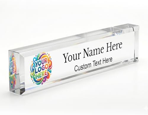 Signs ByLITA Customizable Full Color Acrylic Desk Sign – Upload Your Logo or Photo, Personalized Name Plate 2" x 10" Office Desk Décor by SignsByLITA