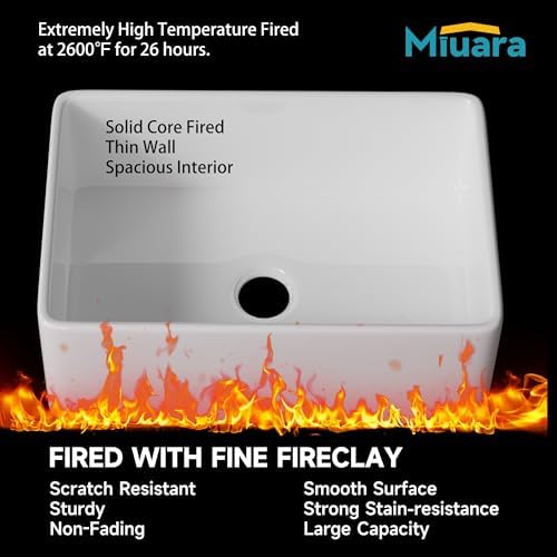 Miuara Farmhouse Sink 27 x 18 Inch White Fireclay Apron Front Kitchen Sink - Image 4