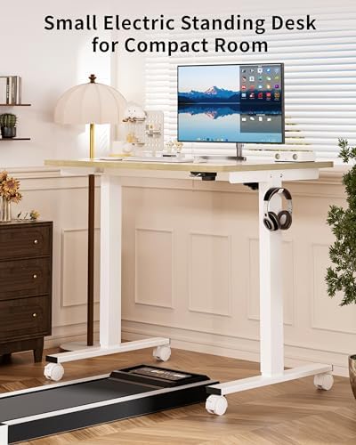 Okin Small Electric Standing Desk, 36" x 24" Whole Piece Height Adjustable Desk, Oak Sit to Stand Computer Workstation with Wheels for Home Office - Image 3