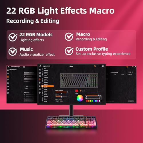 ZORNHER ZH980 Mechanical Keyboard Wireless,95% Pink Creamy Keyboard with Number Pad,Gaming Keyboard with Number Pad,Lighted Up PBT Keycaps,Loud Keyboard Clicky Blue Switches,Full Size - Image 7