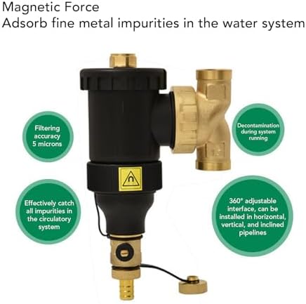 LiebeWH Magnetic Boiler Filter Brass Wall Hung Boiler Filter 3/4 Inch Connector 5m Filtering Accuracy with Magnetic Splitter - Image 3