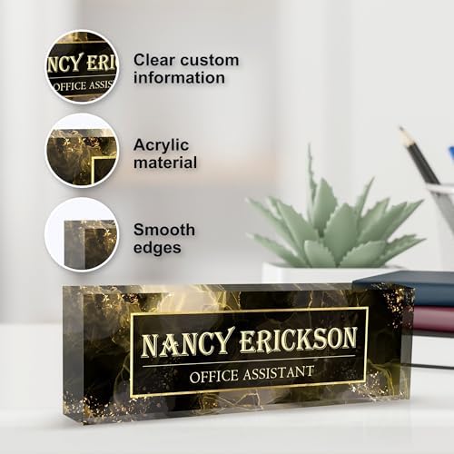 Personalized Name Plate for Desk, Custom Desk Name Plate, Acrylic Name Plate Office Desk Accessories, Personalized Office Gifts for Coworkers Teachers, Employee Appreciation Gifts (B-Gray Marble) - Image 3