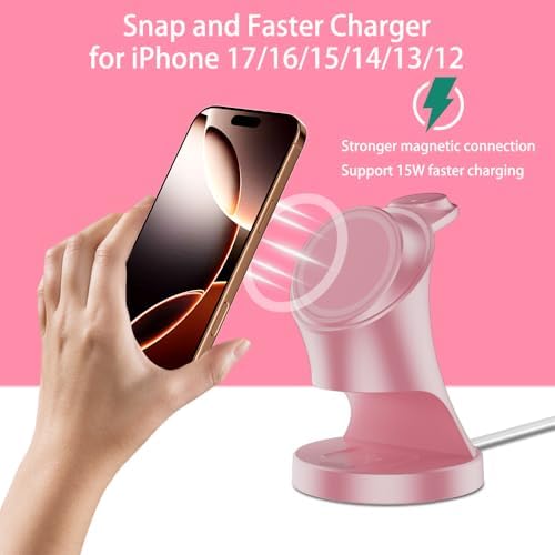 Wireless Charger,3 in 1 Magnetic Wireless Charger Stand, Fast Wireless Charging Dock for iPhone 17/16/15/14/13/12 Series, Apple Watch Series, AirPods Pro. - Image 3