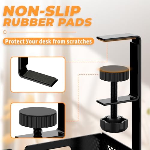 Under Desk Cable Management Tray, 15.7'' No Drill Steel Desk Cable Organizers, Wire Management Tray Cable Management Rack (2 Packs-Black) - Image 5