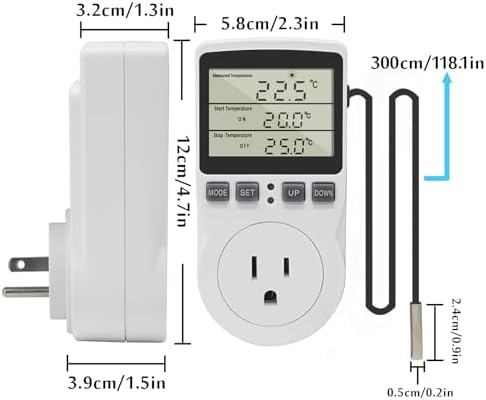 KETOTEK Digital Thermostat Outlet Plug, 120V 15A Temperature Controller with 9.8ft Probe, Heating/Cooling Mode, Celsius/Fahrenheit Display, for Greenhouse Reptile Fermentation - Image 5