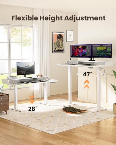 ErGear Electric Standing Desk with Drawers, 48″ x 24″ Gaming Table Compatible Monitor Stand, Stand up Desks, Home Office Height-Adjustable Desk with Storage Shelf, 4 Preset Heights, White - Image 4