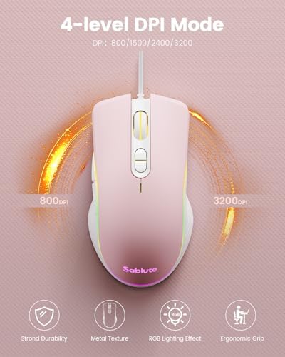 SABLUTE Gaming Keyboard and Mouse, Quiet Membrane with RGB Backlit - Pink - Image 6