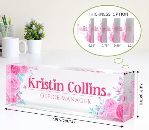 Custom Name Plate for Desk, Personalized Desk Name Plate on Clear Acrylic Glass, Appreciation Gifts for Teacher Employee Boss Coworkers Nurse, Office Desk Accessories for Women Men (Rose) - Image 6