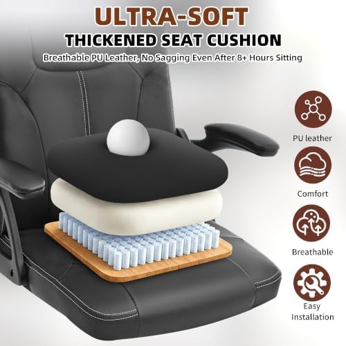 Leather Office Chair,Executive Ergonomic Desk Chair for Home Office, Black - Image 6