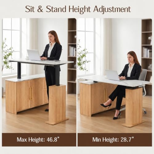 NORTHSKY 55" L-Shaped Electric Standing Desk with Drawers and Storage Cabinet, Height Adjustable Corner Desk for Home Office, 3 Memory Presets (Natural Oak & White Marble, Right Cabinet) - Image 4