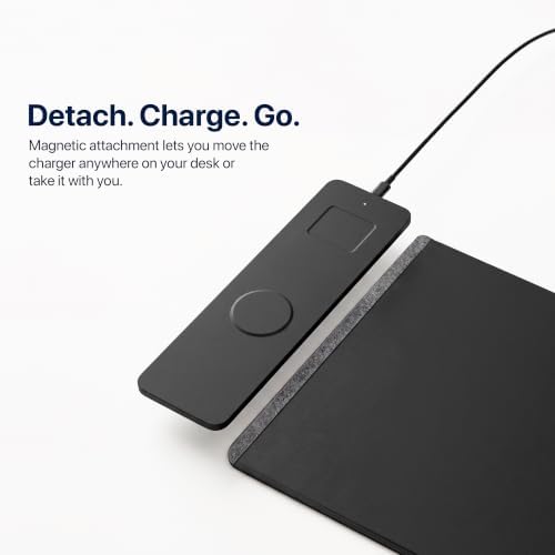 Wireless Charging Desk Mat & Mouse Pad with Detachable MagSafe/Qi Charger – Phone + Earbuds (up to 15W), XL Vegan Leather, Hidden Storage, Exact Size 30.7" x 14.6" - Image 2
