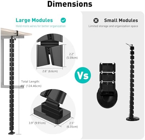 Clamp-On Cable Management Spine, No-Drill Vertebrae Wire Hider for Glass & Wood Standing Desks, Tool-Free Adjustable Desk-to-Floor Cord Organizer Snake with Non-Scratch Silicone Padding - Image 3