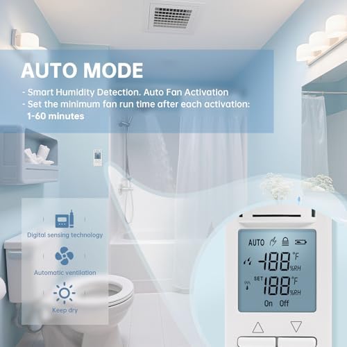 Smart Humidity Sensor Switch, Ortis Auto Bathroom Fan Control with Real-Time LCD Display, for Bathroom Basement Garage Moisture Protection, Neutral Wire Required - Image 4