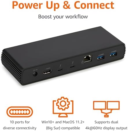 Amazon Basics Thunderbolt 4 Pro Docking Station, Dual 4K Monitor Support, 8K Display, 2xTBT4, 1xHDMI2.1, 3xUSB A 3.1, RJ45 Ethernet, Black, 7.86 x 2.95 x 1.23 inches (Pack of 10) - Image 3
