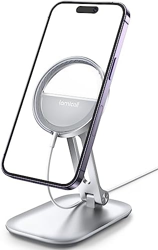 Lamicall Phone Stand for Apple 15W MagSafe Charger - Dual Hinge Collapsible Adjustable Charging Holder Dock for Desk Nightstand, Fit for Airpods, iPhone 17/16/15/14 Series[Only Stand] by Lamicall