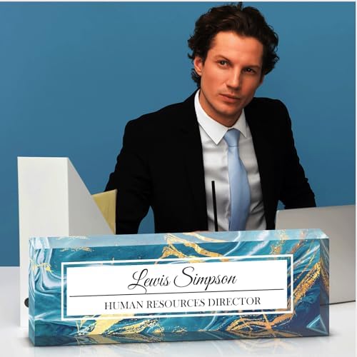 Custom Name Plate for Desk, Office Desk Double sided pattern Name Plate Personalized Office Desk Decor for Women and Men, Teacher Nurse Boss Employee Appreciation Gifts (Blue Marble, customization) - Image 5