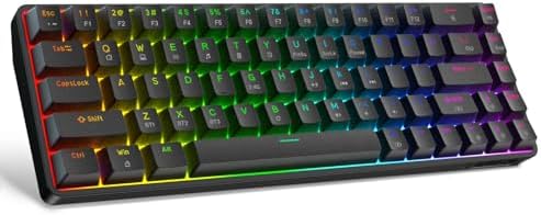 DIERYA DK68 60% Wireless Mechanical Gaming Keyboard, 3-Mode, Bluetooth 5.0/2.4G/USB-C, RGB Backlit, 68-Key Compact Mini for Windows, Mac, Linux - Linear Red Switch - Black by DIERYA