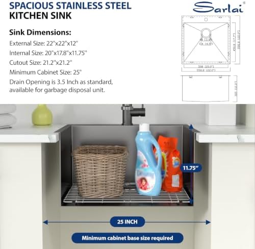 Sarlai Laundry Sink with Faucet Black Drop In Kitchen Sink Utility 12" Deep - Image 4