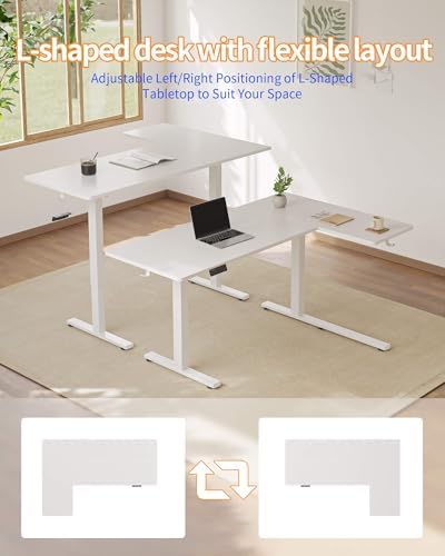 YIHAYO Reversiable L-Shaped Electric Standing Desk, 59 Inches Stand Up Corner Desk, Sit and Stand Up for Work Office Home, Ergonomic Rising Computer Table with Splice Board, White - Image 6