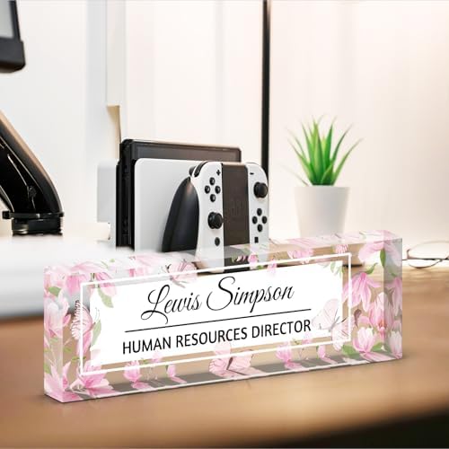 Custom Name Plate for Desk, Office Desk Double sided pattern Name Plate Personalized Office Desk Decor for Women and Men, Teacher Nurse Boss Employee Appreciation Gifts (flower, customization) - Image 7